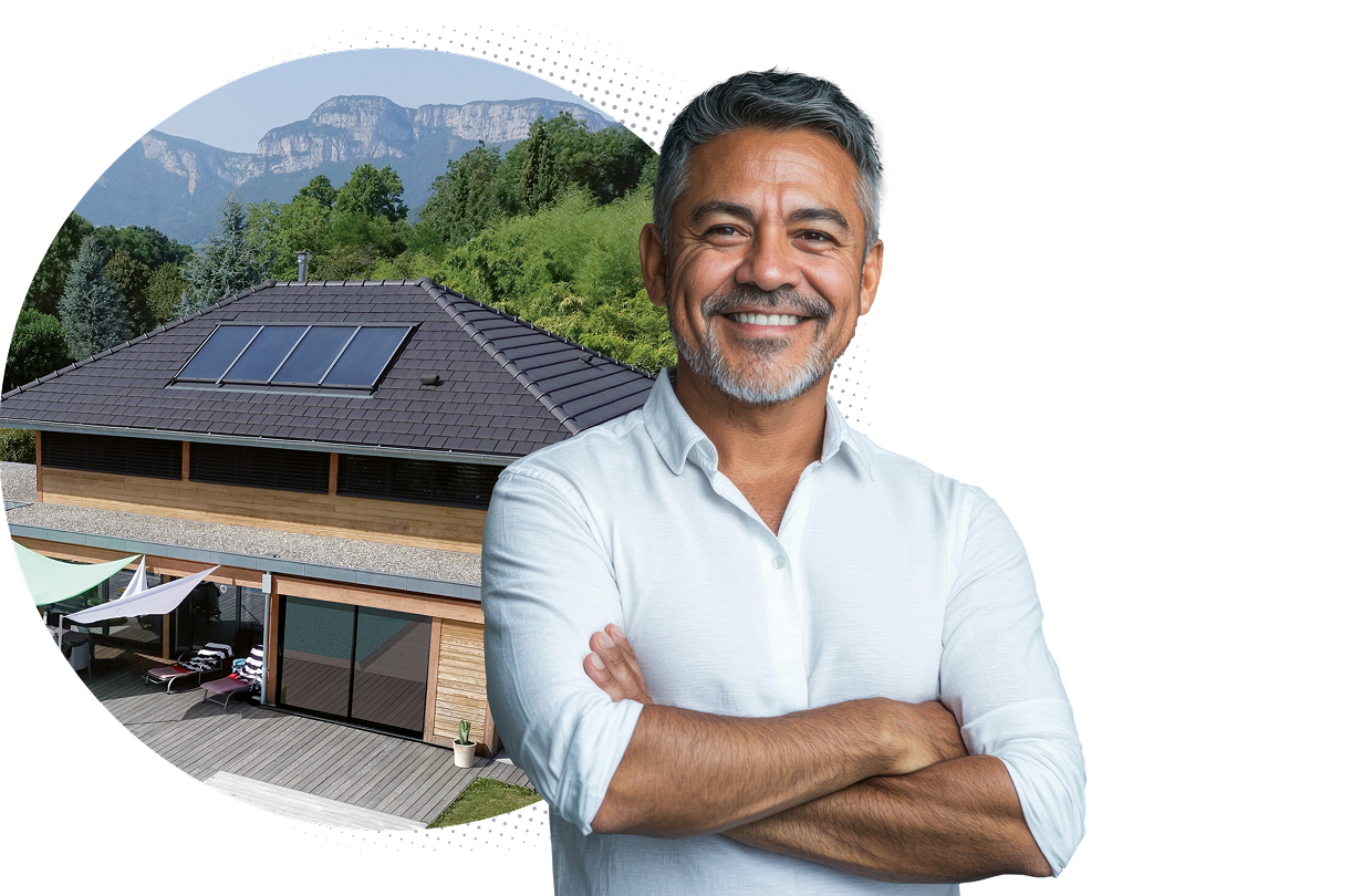 a man in front of a house